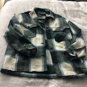 Zara Wool Blend Overshirt New!! Blue and Green